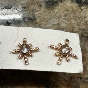 Handmade Gold Sunburst Earrings with cubic zirconia center